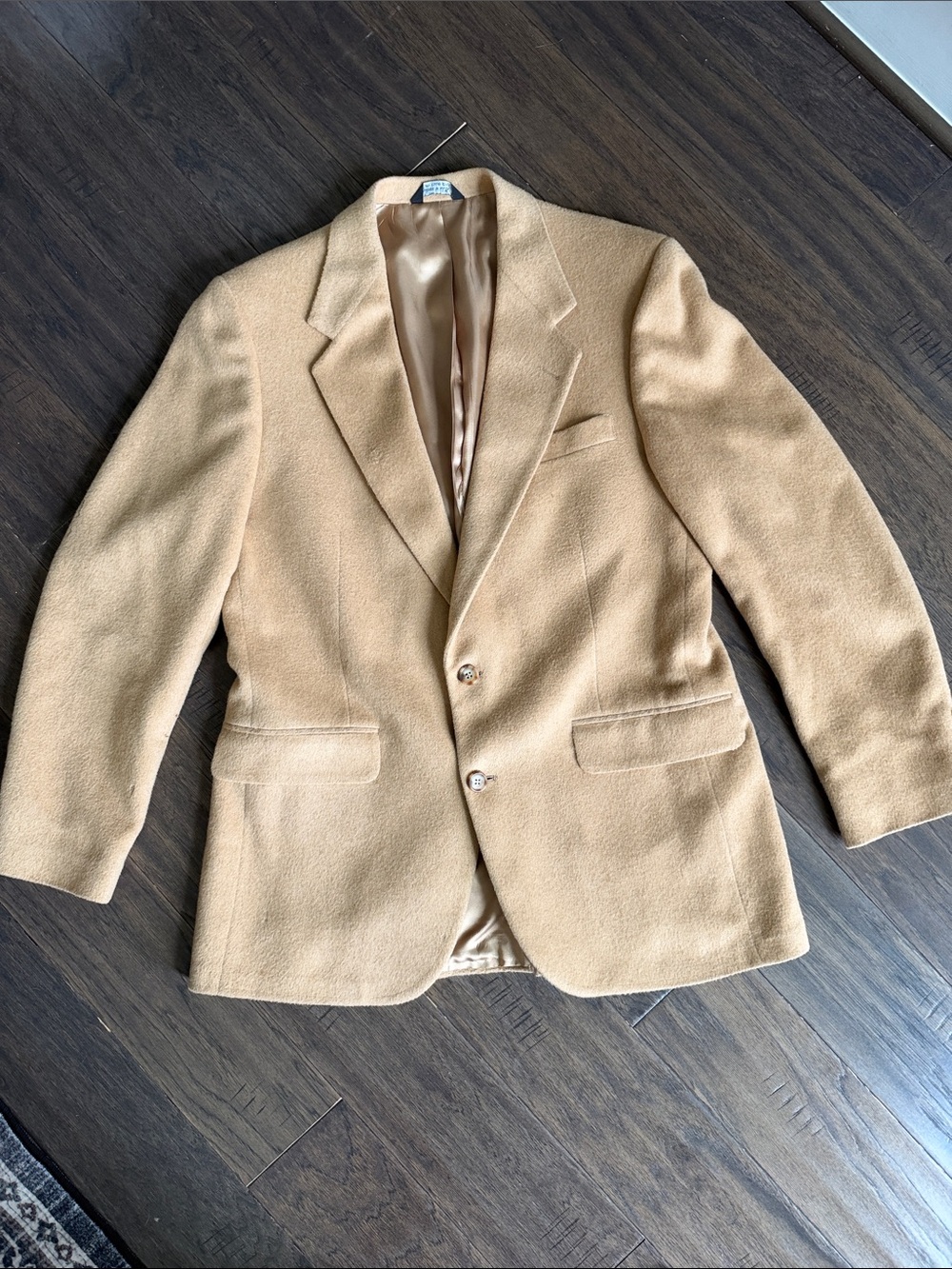 Men's Camel Tan Wool Blend Blazer - Classic Two-Button Sport Coat L